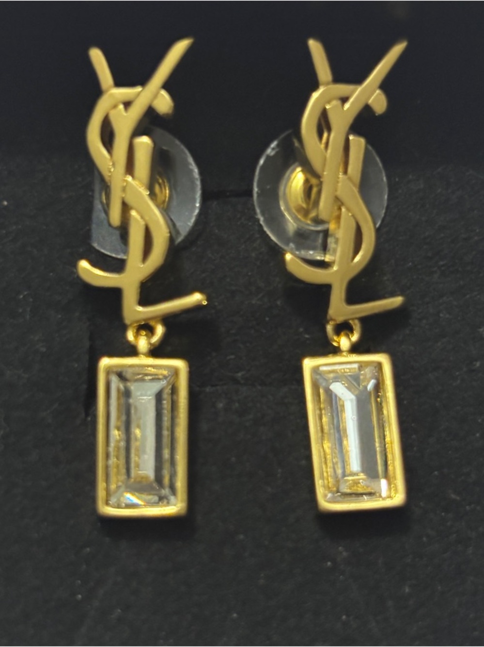 Gold YSL Logo Drop Earrings w/ Diamond Accent